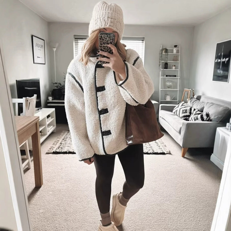 Damen Kuschelige Teddyjacke mit hohem Kragen und praktischen Eingrifftaschen R&B