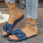 Damen Denim-Pantolette mit dekorativer Schleife R&B