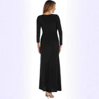 Damen elegantes Maxikleid mit hohem Schlitz und raffiniertem V-Ausschnitt R&B