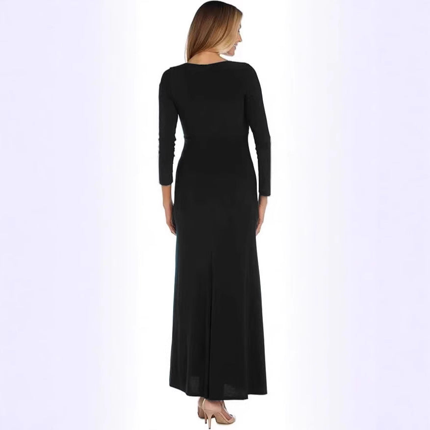 Damen elegantes Maxikleid mit hohem Schlitz und raffiniertem V-Ausschnitt R&B