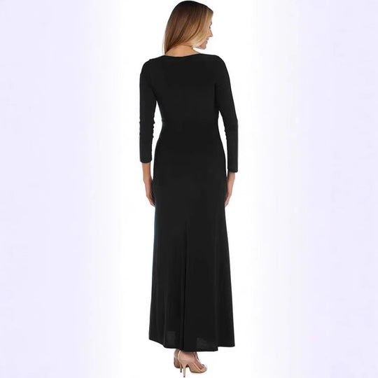 Damen elegantes Maxikleid mit hohem Schlitz und raffiniertem V-Ausschnitt R&B