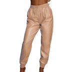 Damen Bequeme Kunstleder Jogginghose R&B
