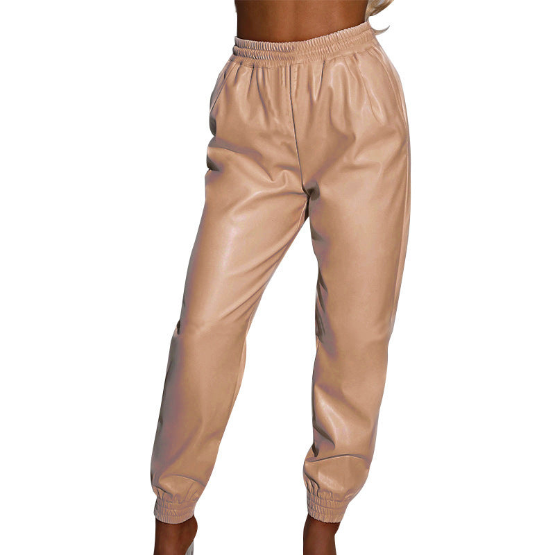Damen Bequeme Kunstleder Jogginghose R&B