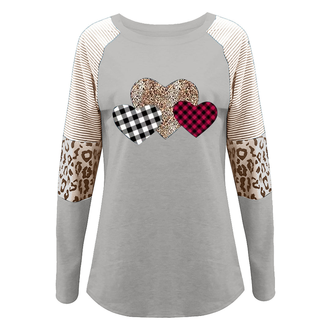 Damen Lässiges Langarmshirt mit Herzmuster und strukturiertem Design R&B