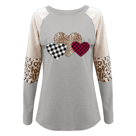 Damen Lässiges Langarmshirt mit Herzmuster und strukturiertem Design R&B