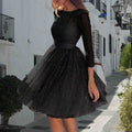Damen Elegantes Tüllkleid mit Transparenten Ärmeln R&B