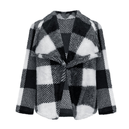 Damen Kuschelige Jacke im karierter Design R&B