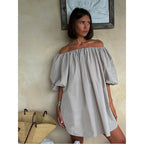 Damen Off-Shoulder Sommerkleid mit voluminösen Ärmeln und fließendem Schnitt R&B