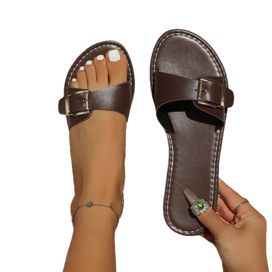Damen komfortable Zehentrenner-Sandalen mit eleganter Schnallenapplikation R&B