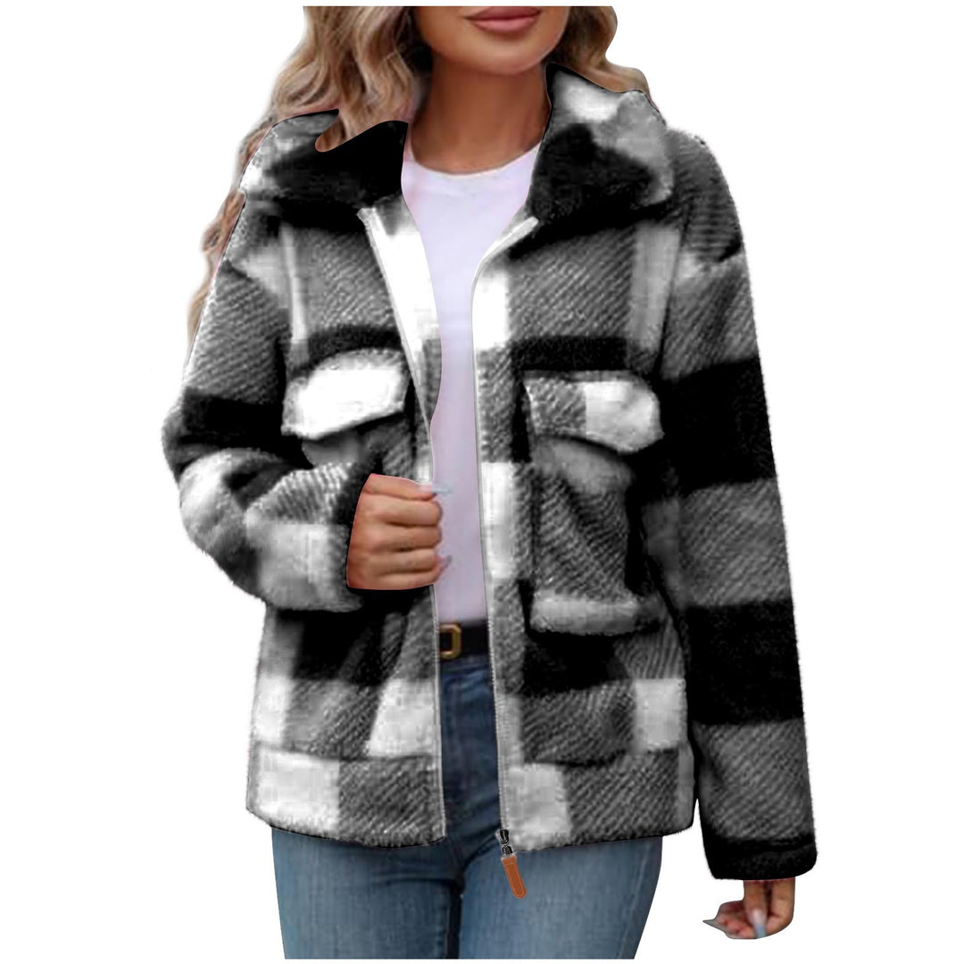 Damen Fleece-Jacke mit Karomuster und praktischen Taschen R&B