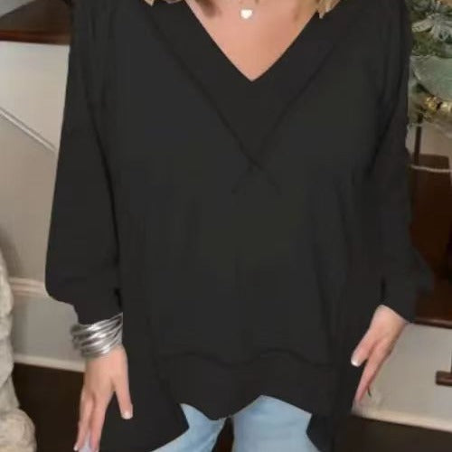 Damen Lässiger Pullover mit halbarm und V-Ausschnitt R&B