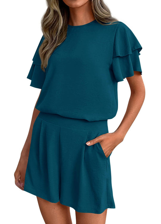 Damen Verspieltes Jumpsuit mit Rüschendetails und seitlichen Taschen R&B