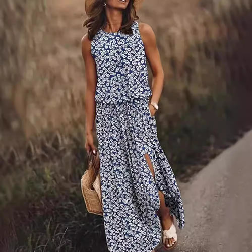 Damen Maxikleid mit floralem Schnitt und bequemen Taschen Heidi-Mode