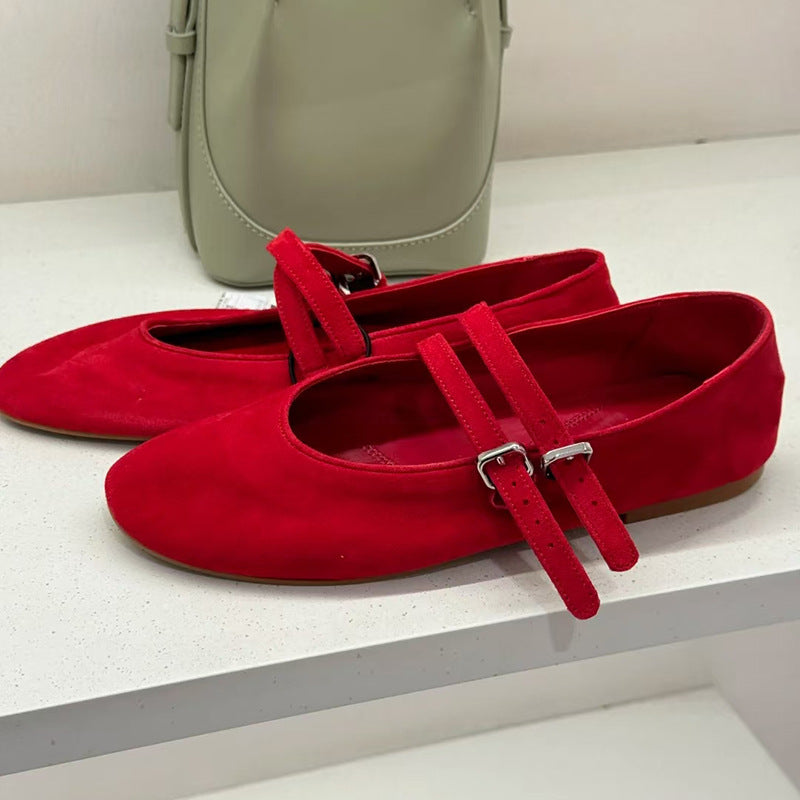 Damen Ballerinas aus hochwertigem Wildleder mit verstellbaren Riemen R&B