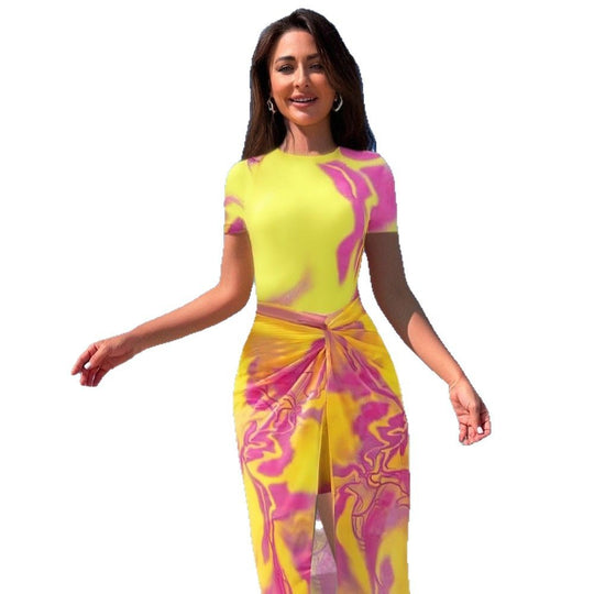 Damen modisches Strandkleid mit verknoteter Taille R&B