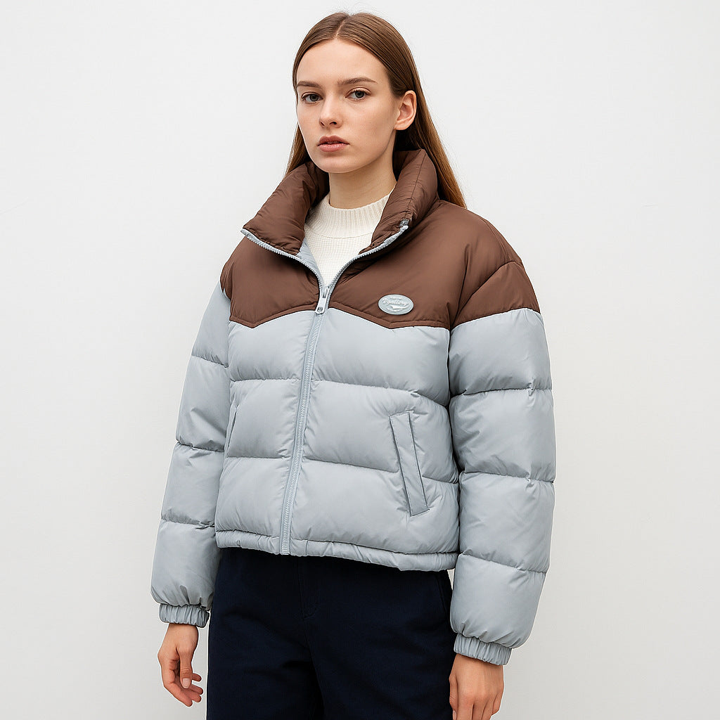 Damen modische kurz geschnittene Steppjacke mit hohem Kragen und praktischem Reißverschluss R&B
