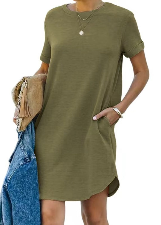 Damen lässiges Freizeitkleid mit Taschen und Rundhalsausschnitt R&B