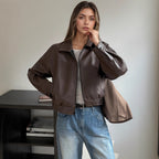 Damen Oversize Kunstlederjacke im modernen Look mit praktischem Reißverschluss und elastischem Bund R&B