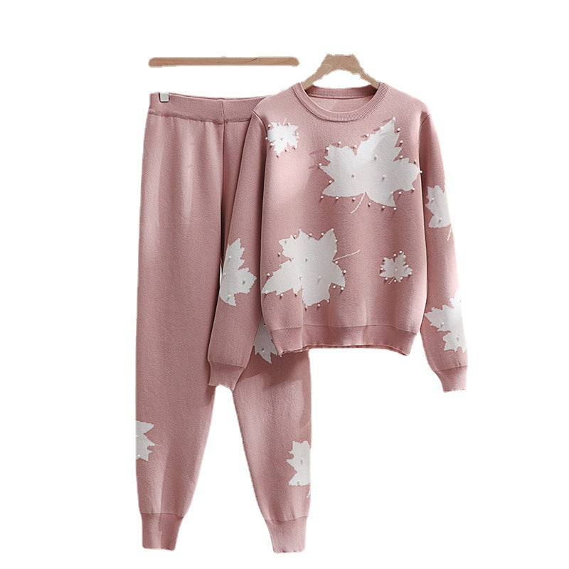 Damen Freizeit-Loungewear-Set mit floralem Design und elastischem Bund R&B