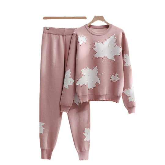 Damen Freizeit-Loungewear-Set mit floralem Design und elastischem Bund R&B