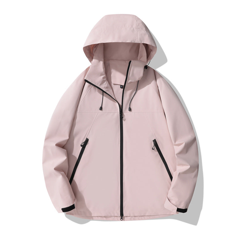 Damen wasserabweisende Outdoor-Jacke mit verstellbarem Kapuzenkragen und funktionalen Reißverschlusstaschen R&B