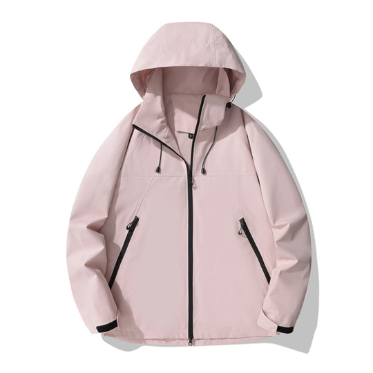 Damen wasserabweisende Outdoor-Jacke mit verstellbarem Kapuzenkragen und funktionalen Reißverschlusstaschen R&B