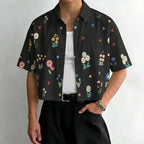 Damen nan kastig geschnittene Kurzarm-Hemdbluse mit floralem Allover-Print, Hemdkragen und kurzem Saum R&B