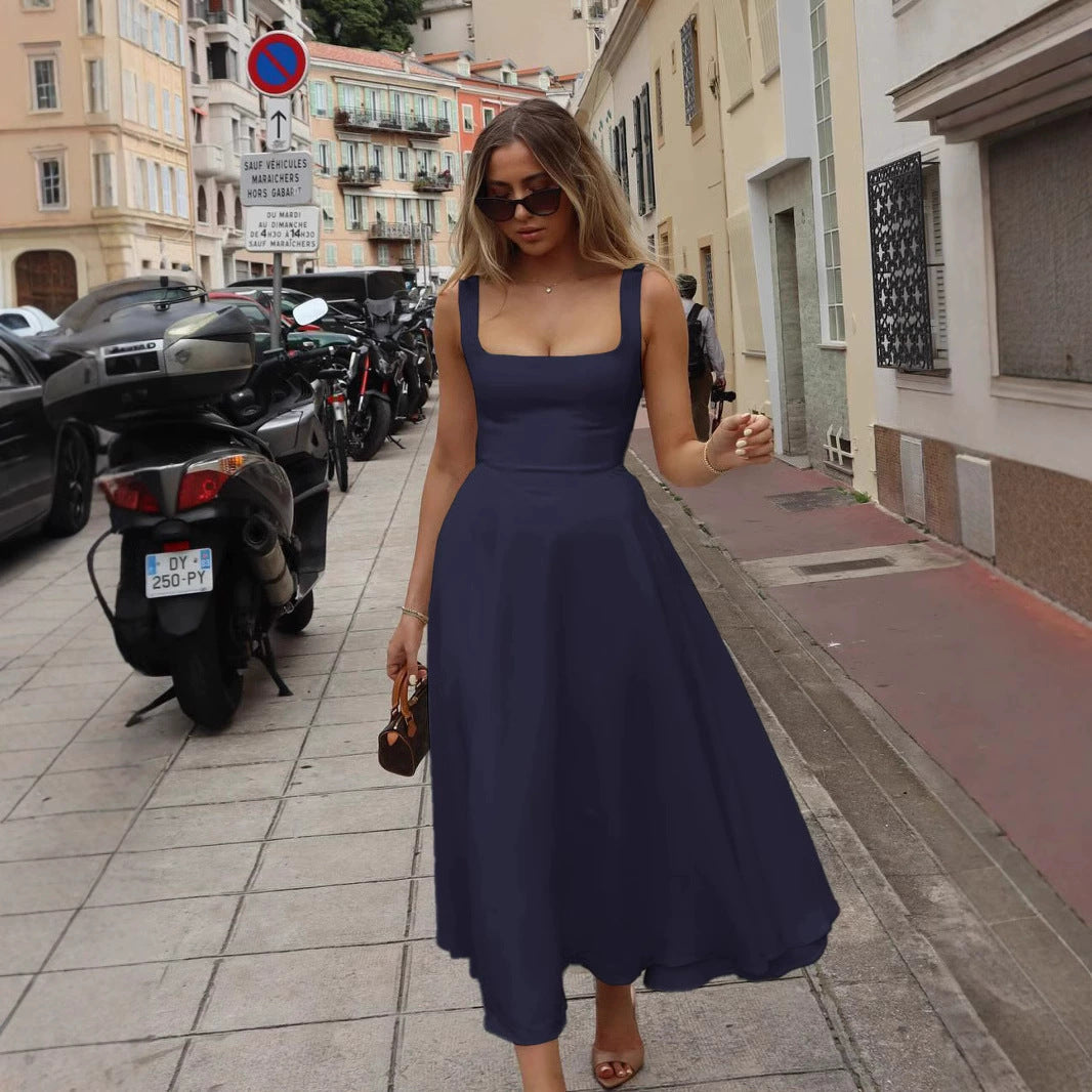 Damen Elegantes Maxikleid mit traumhaftem A-Linien Schnitt und schickem Quadrat-Ausschnitt