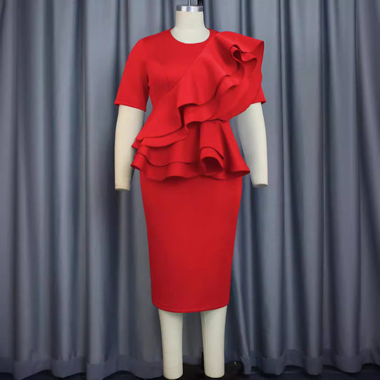 Damen elegantes Rüschenkleid mit taillierter Silhouette R&B