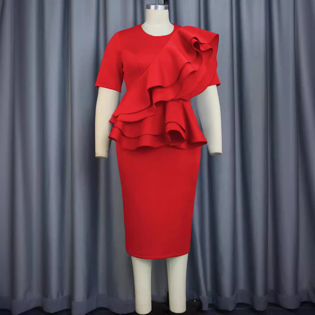 Damen stilvolles Kleid mit voluminösem Rüschendesign R&B