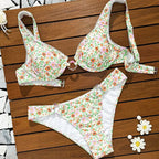 Damen Triangel-Bikini mit durchscheinenden Riemen und verspieltem Blütenmuster R&B