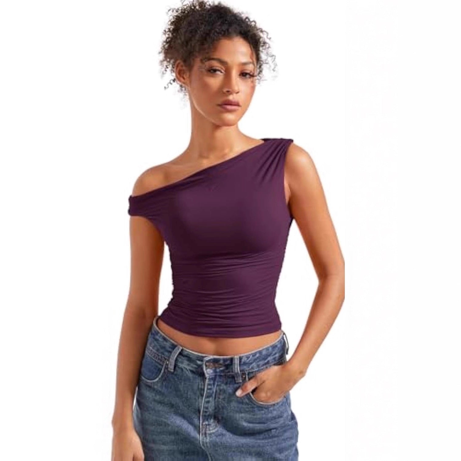 Damen figurbetontes Oberteil mit asymmetrischem Ausschnitt R&B