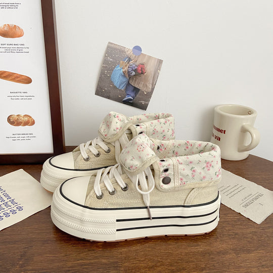 Damen Modische Plateau Sneakers mit floralem Innenfutter R&B