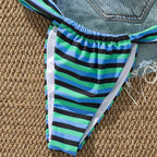 Damen Bikini-Oberteil mit verstellbaren Trägern und modernem Streifendesign R&B