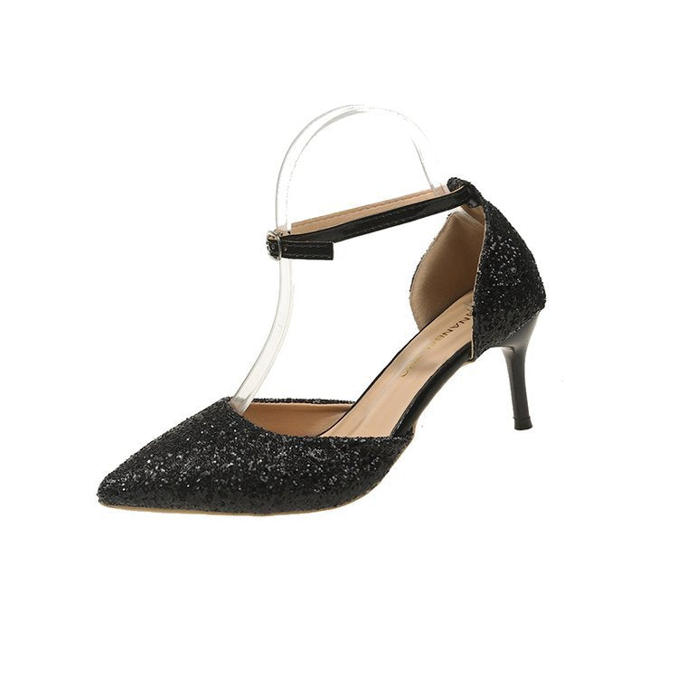 Damen elegante Spitzen High Heels mit transparentem Riemen R&B
