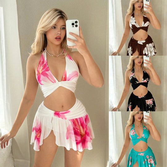 Damen Blumenmuster Bikini-Set mit elegantem Rock R&B