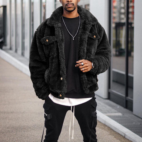 Herren Modische Teddyjacke mit verschließbaren Taschen und hoher Wärmeisolierung R&B