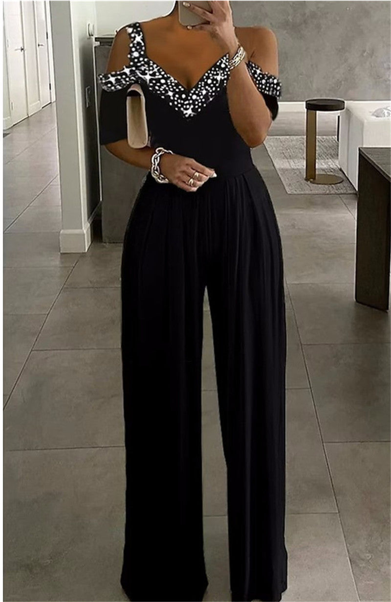 Eleganter Damen Jumpsuit mit Schulterfreiem Schnitt & Glitzerndem Dekolleté für Party & Events | R&B