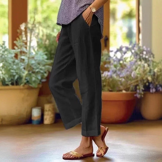 Damen Leinenhose mit weitem Schnitt und praktischen Taschen R&B