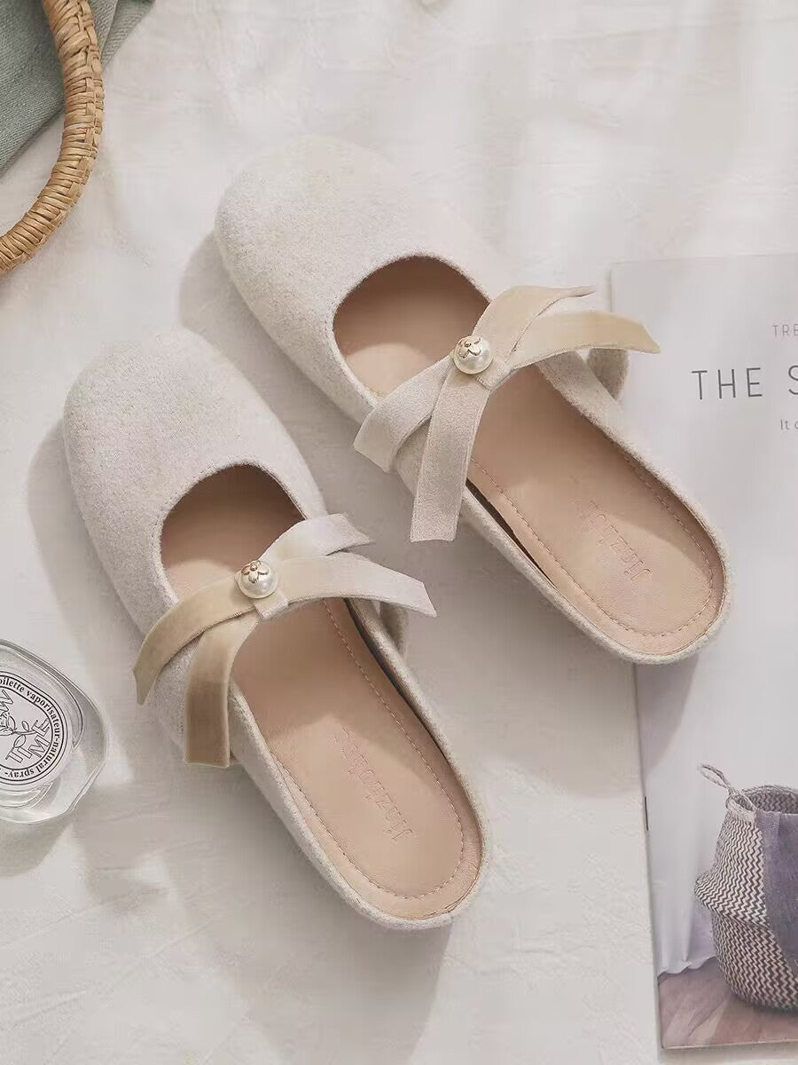 Damen Kuschelige Mules mit dekorativer Schleife und rutschfester Sohle R&B