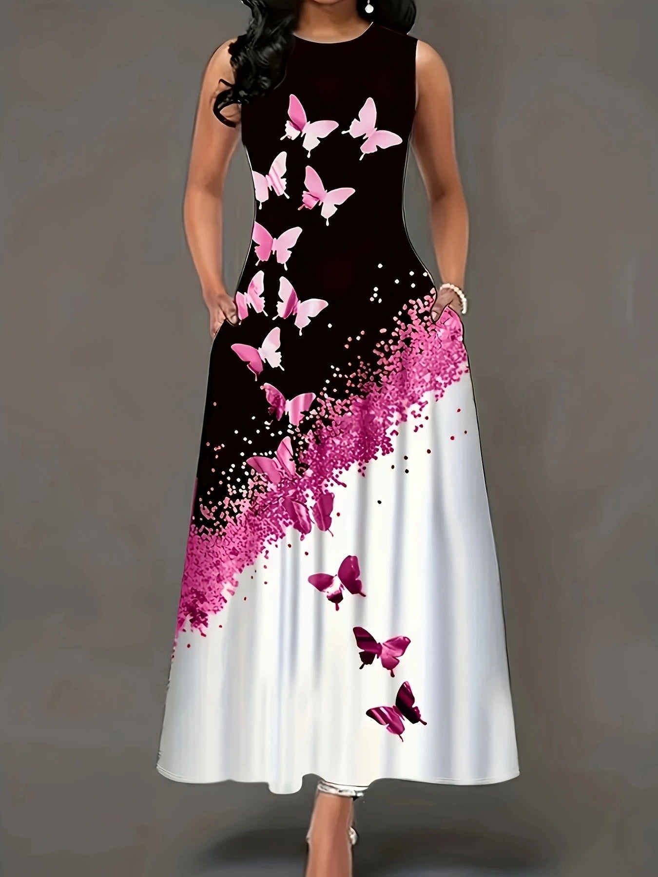 Damen Maxikleid mit floralem Motiv und praktischen Taschen R&B