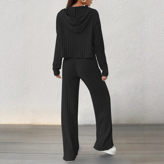Damen lässiges Strick-Lounge-Set mit Kapuze und weitem Schnitt R&B