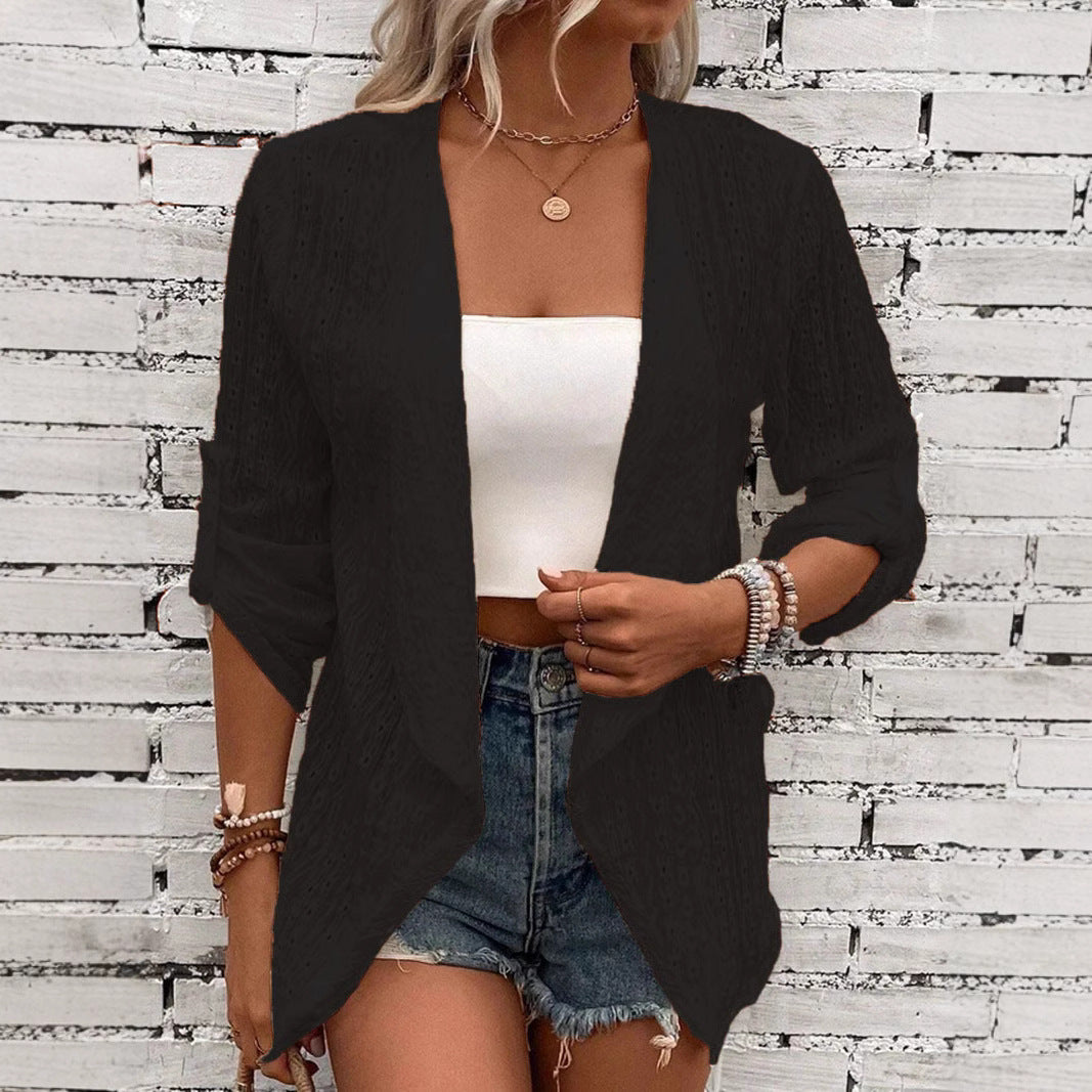 Damen Leichte Strickjacke mit asymmetrischem Schnitt und 3/4-Ärmeln R&B