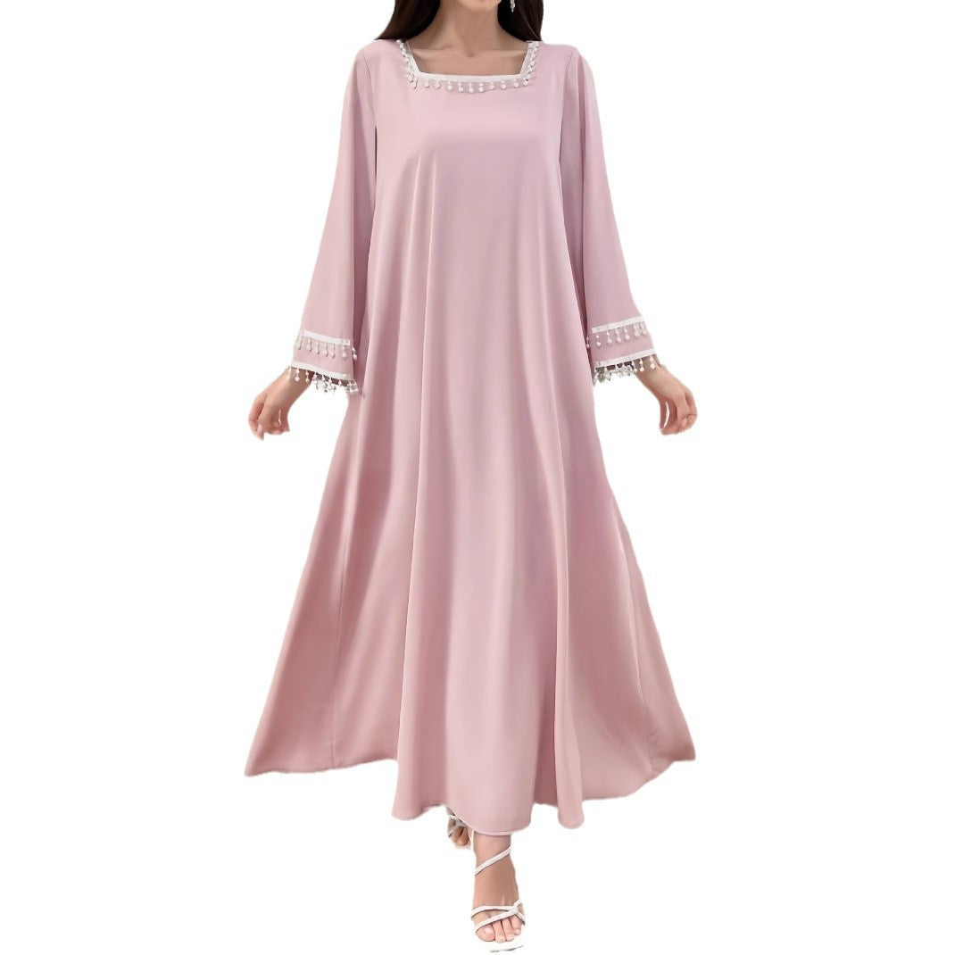 Damen Elegantes Maxikleid mit dekorativen Fransen und weiten Ärmeln R&B