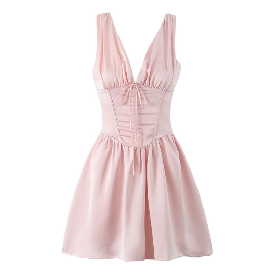 Damen figurbetontes Cocktailkleid mit V-Ausschnitt und Rüschendetails R&B