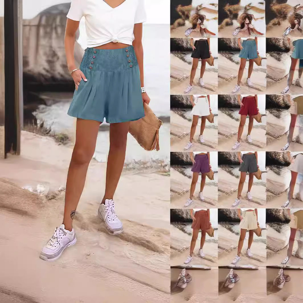 Damen elegante Shorts mit hohem Bund und Knopfdetail R&B