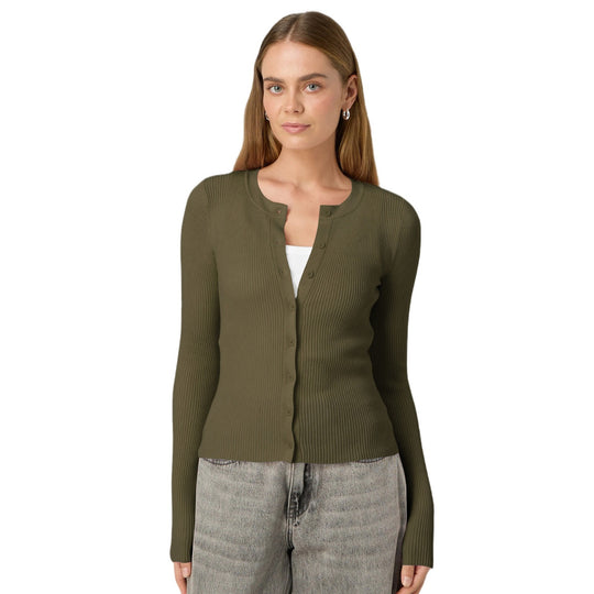 Damen figurbetonte Strickjacke mit Knopfleiste und langen Ärmeln R&B