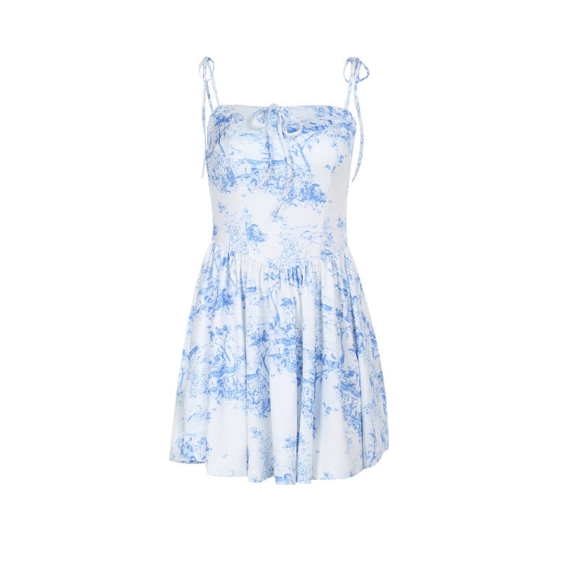 Damen verspieltes Midikleid mit Spaghetti-Trägern und floralen Motiven R&B