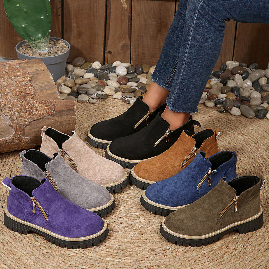 Damen modische Stiefeletten mit seitlichem Reißverschluss und robustem Profil R&B