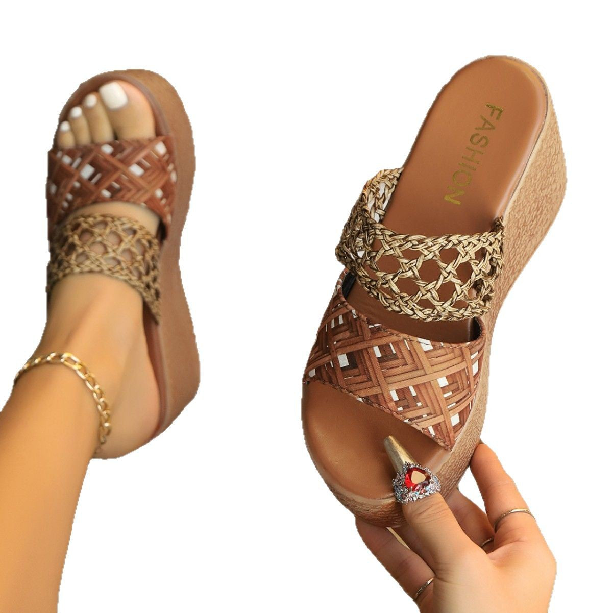 Damen Wedge-Sandaletten mit geflochtenem Design und modischen Leodetails R&B